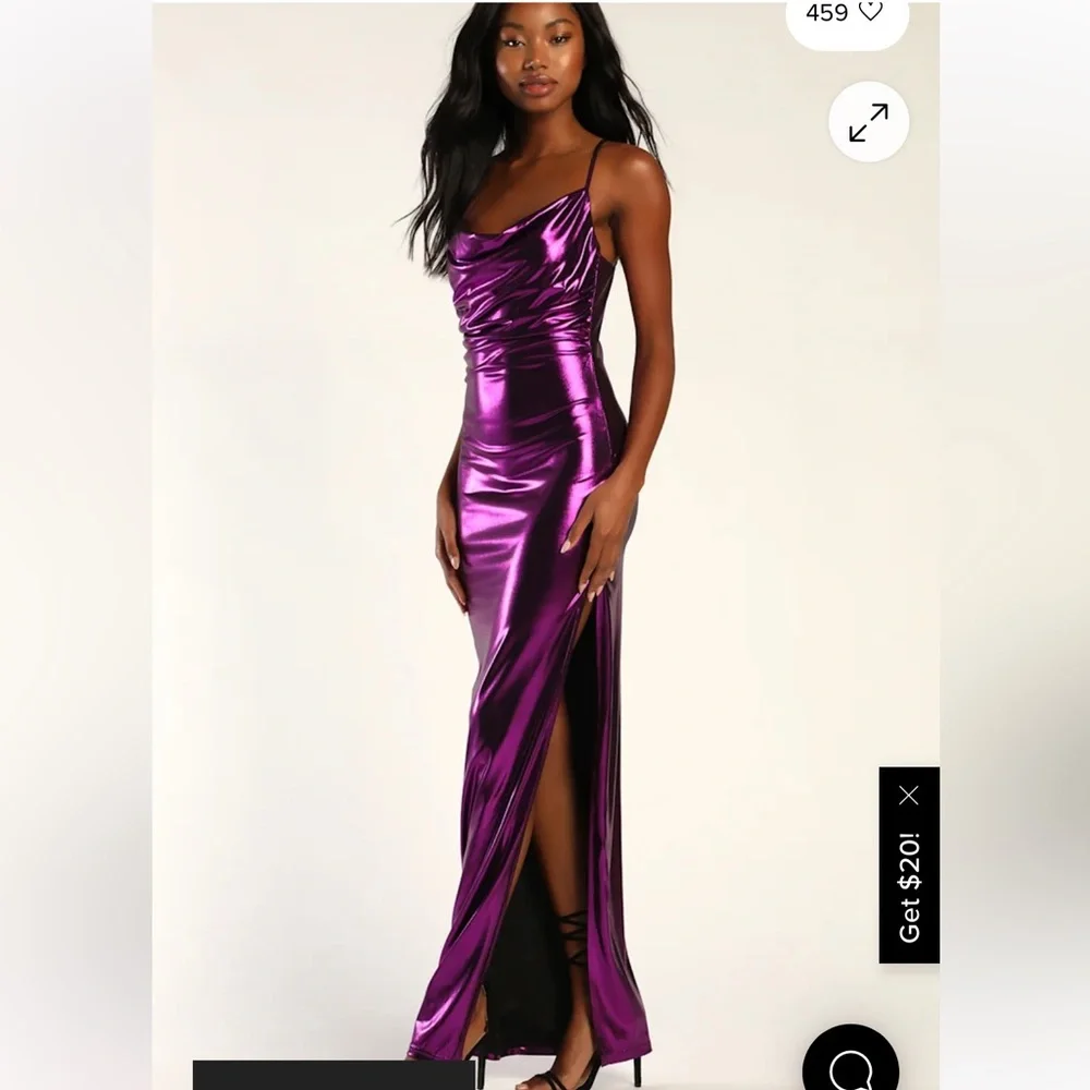 Glow For Me Purple Metallic Cowl Neck Maxi Dress - Picture 2 of 5